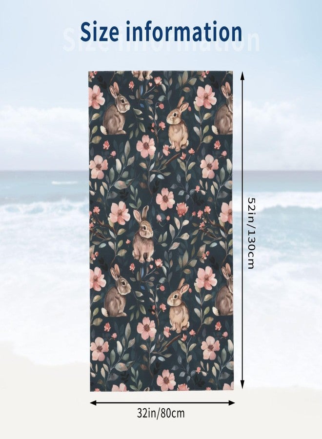 VODRM Bunny Retro Beach Towel,32x52in Microfiber Quick Dry Cute Rabbit Vintage Floral Flower Bath Towels,Soft Lightweight Oversized Sand Free,for Travel Pool Swimming Gym Decor,Gifts - Image 5